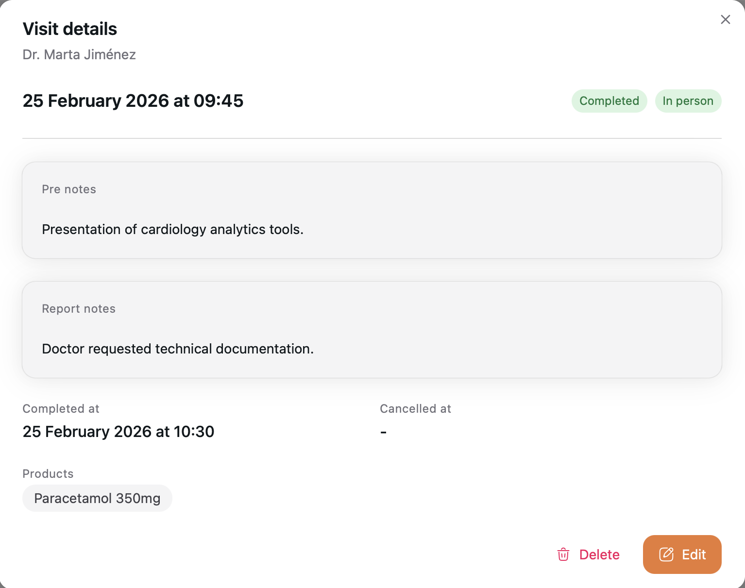 Visit details and customer history